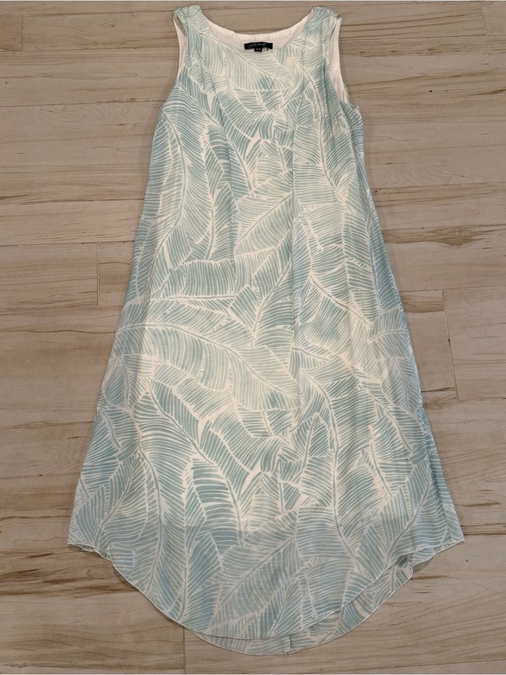 Aqua Leaf Print Midi Dress Coastal Resort Vacation Dress Size M